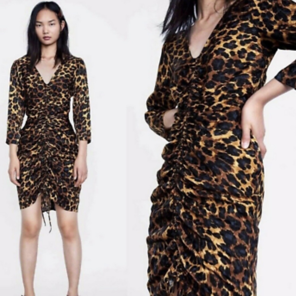 NWT ZARA BASIC LEOPARD SATIN DRESS